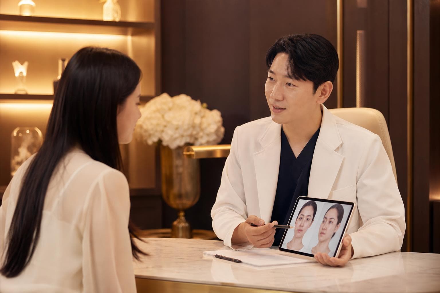 상담실에서 눈매 구조를 설명하는 장면
